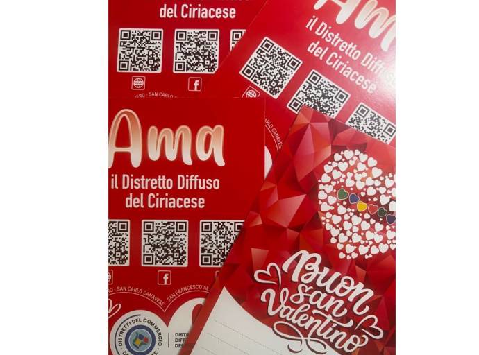 Per San Valentino, chi compra nei negozi del Distretto Diffuso del Ciriacese riceve un biglietto per la propria amata/o